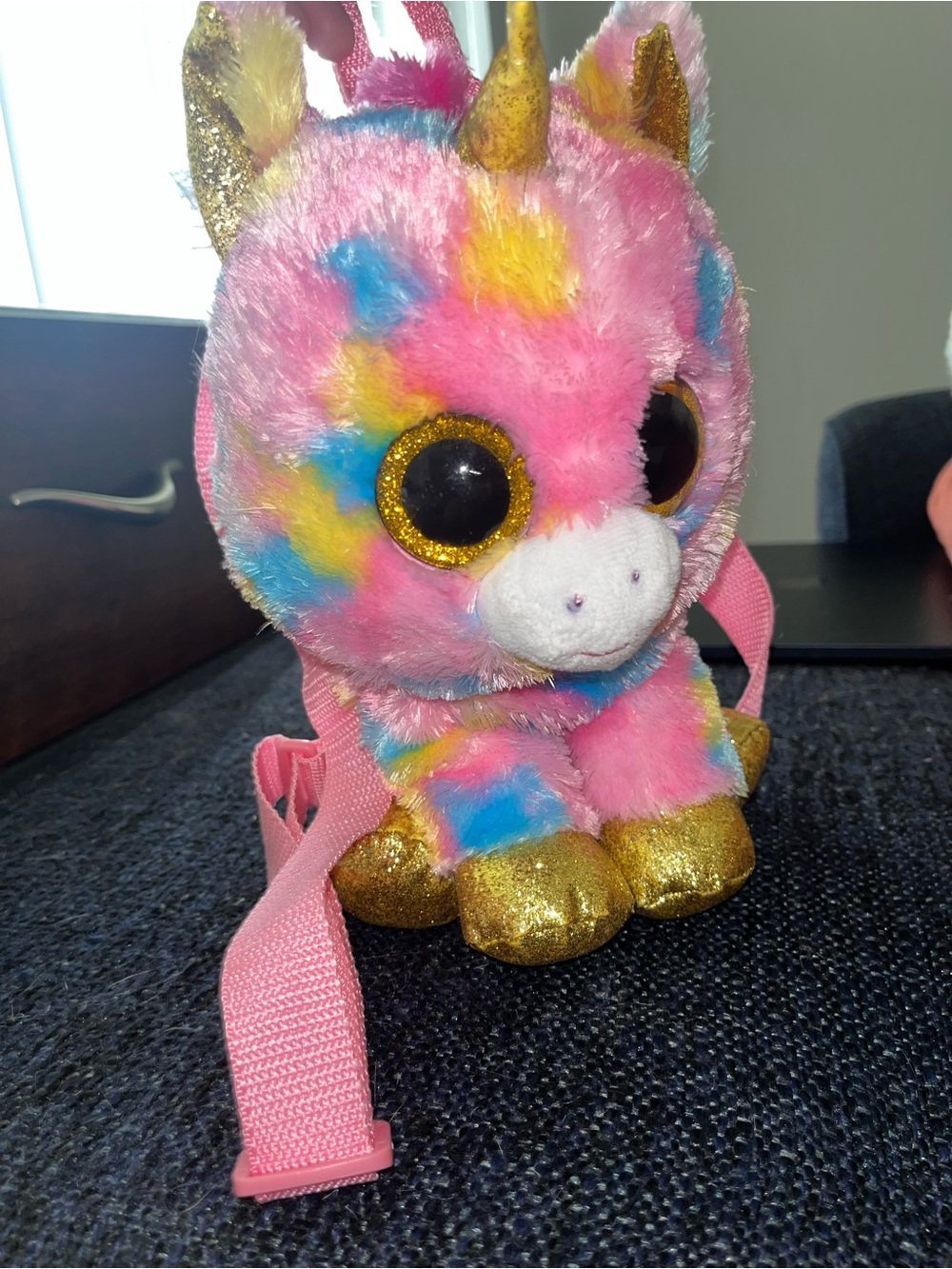 Ty Multicolor Pink Blue Yellow Unicorn Plush Backpack